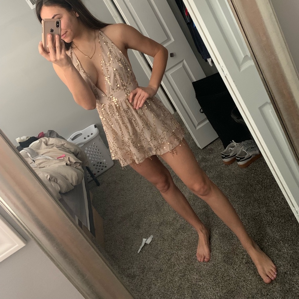 Deep V Sequin Party Dress